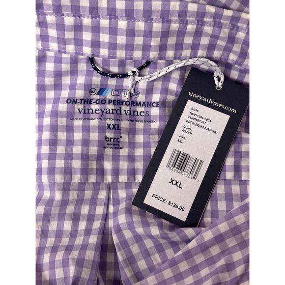 New Vineyard Vines On The Go Shirt XXL Mens Purple Check Long Sleeve Button - Picture 7 of 8